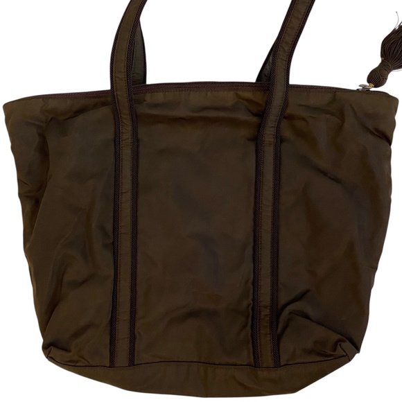 Prada Tessuto Nylon Zip Tote Bag – Chocolate Brown, Embroidered Logo + Tassel - Picture 6 of 15